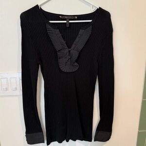 BCBGMaxAzria Black Ribbed Long Sleeve Top